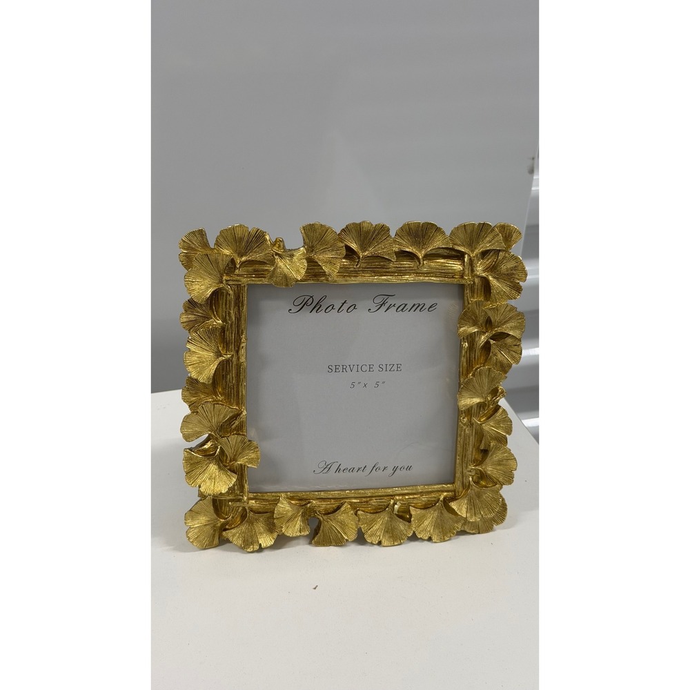 Gold Ginkgo Leaf Photo Frame 5x5 Square Botanical Decorative Picture Frame